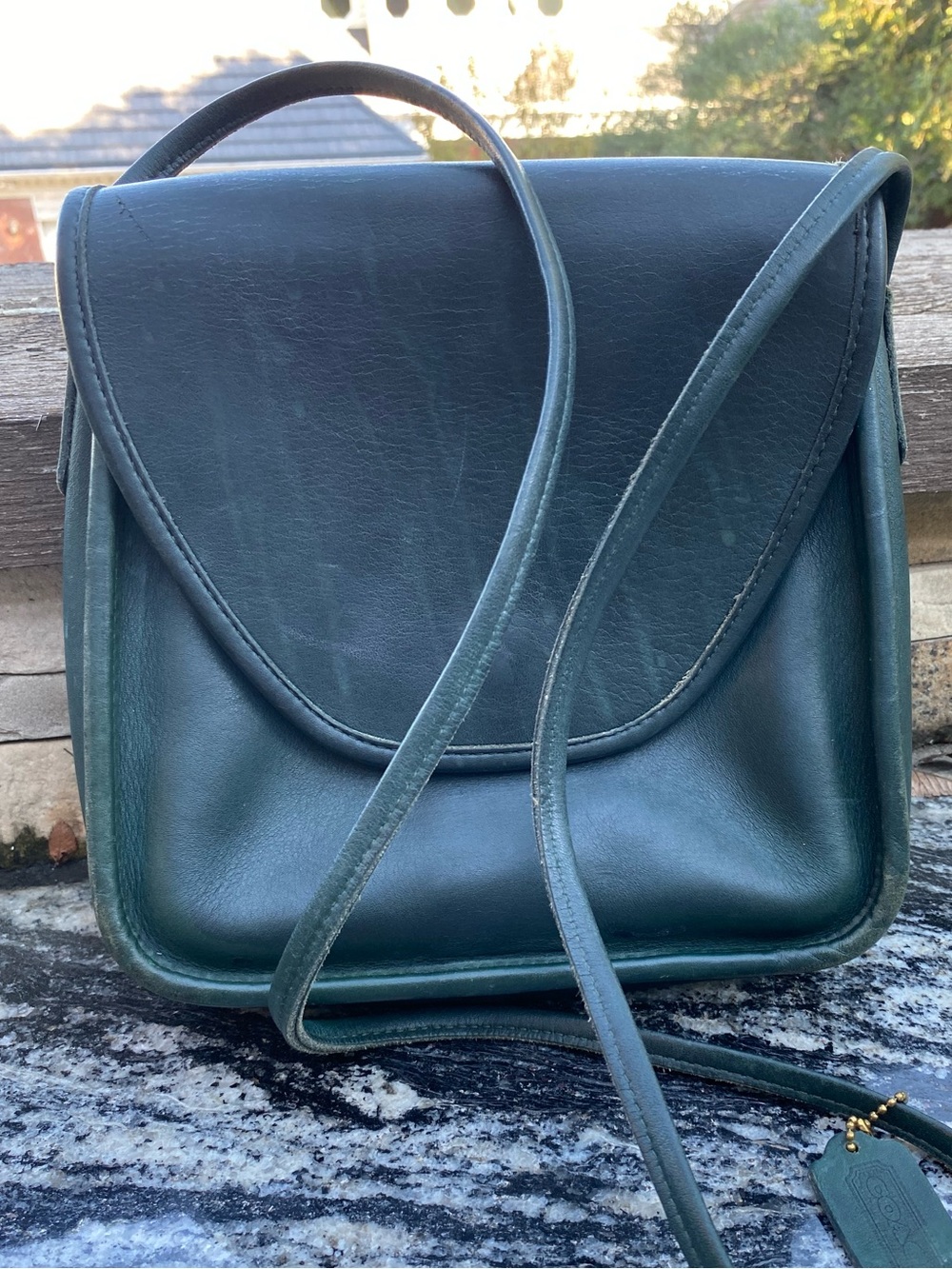 Vintage Coach Lindsay 9888 Bottle Green Leather Crossbody Bag 1994